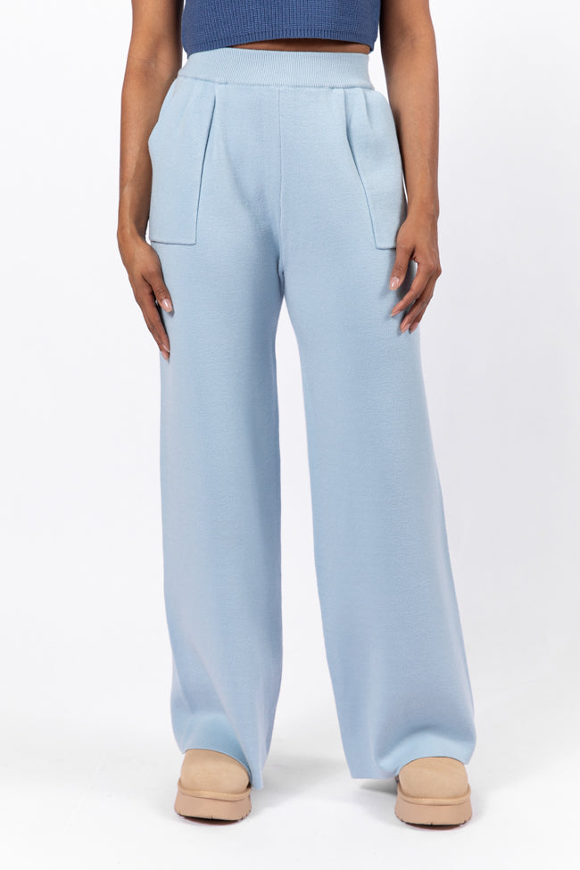 Let's Debrief Light Blue Wide Leg Sweater Pants