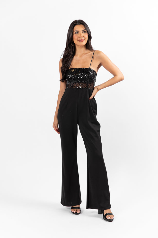 Even The Score Black Sequin Top Jumpsuit