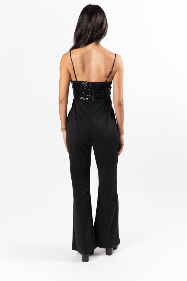 Even The Score Black Sequin Top Jumpsuit