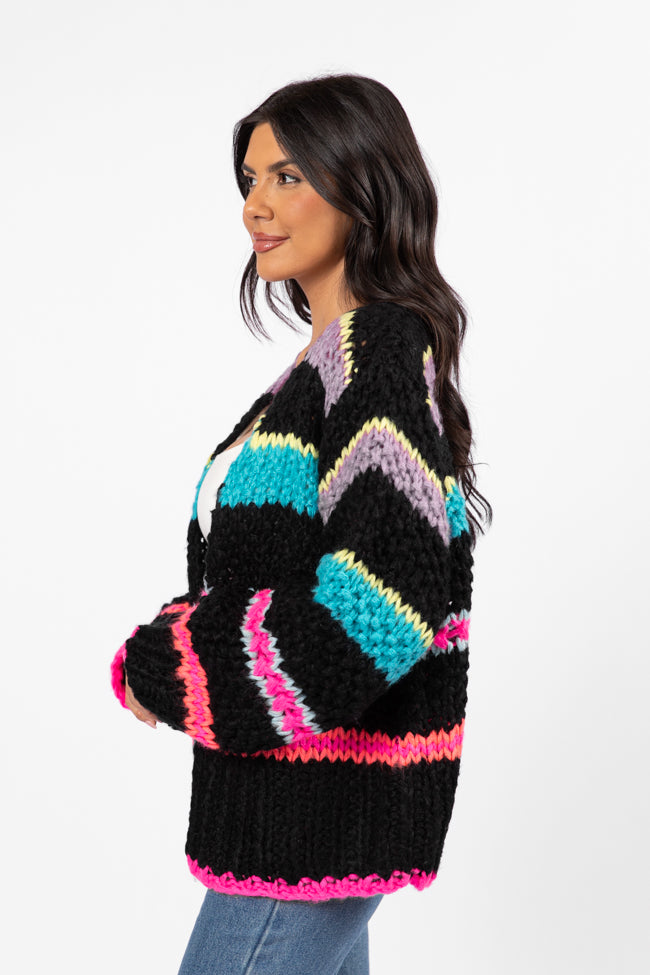 In The Middle Black Multi Chunky Knit Stripe Cardigan SALE