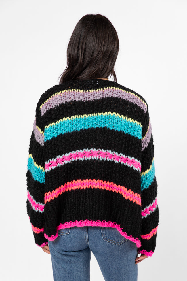 In The Middle Black Multi Chunky Knit Stripe Cardigan SALE