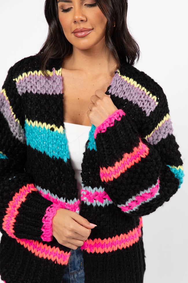 In The Middle Black Multi Chunky Knit Stripe Cardigan