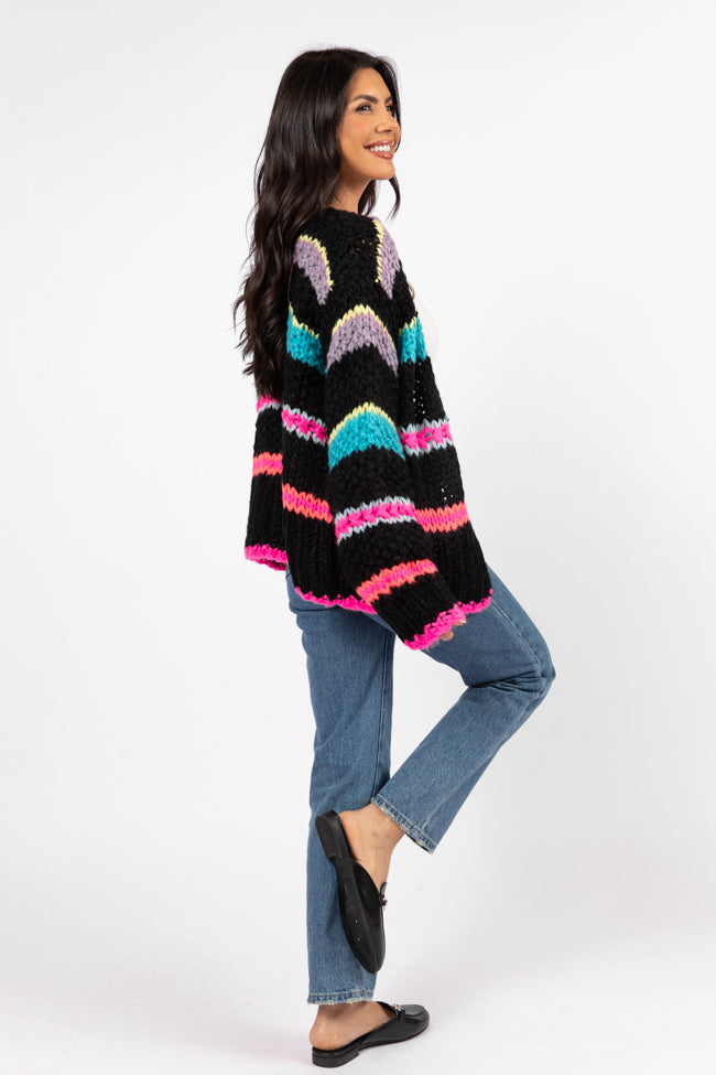 In The Middle Black Multi Chunky Knit Stripe Cardigan SALE