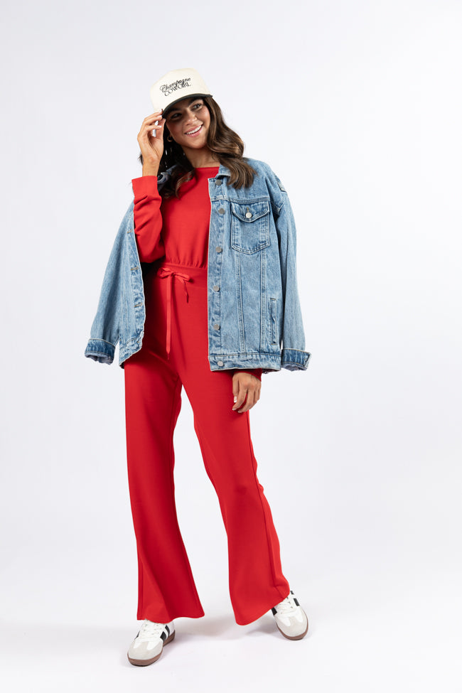 Wear It Out Red Boat Neck Jumpsuit