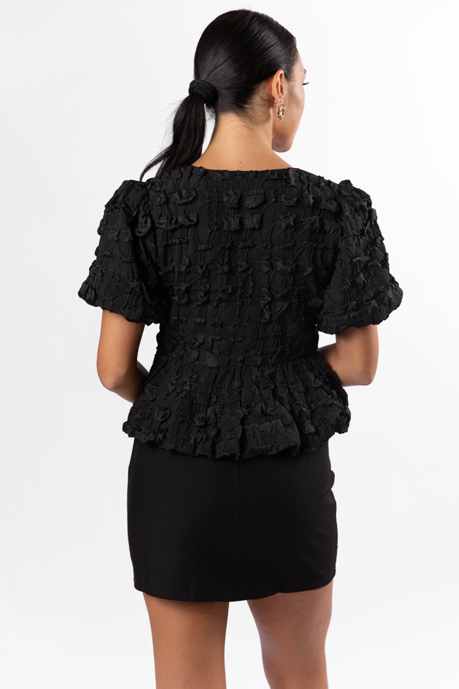 Making A Wish Black And Ivory Textured Bow Detail Blouse