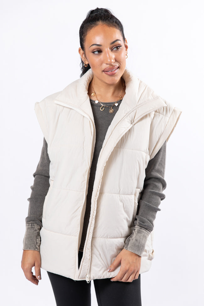 Best Bet Cream Oversized Puffer Vest SALE