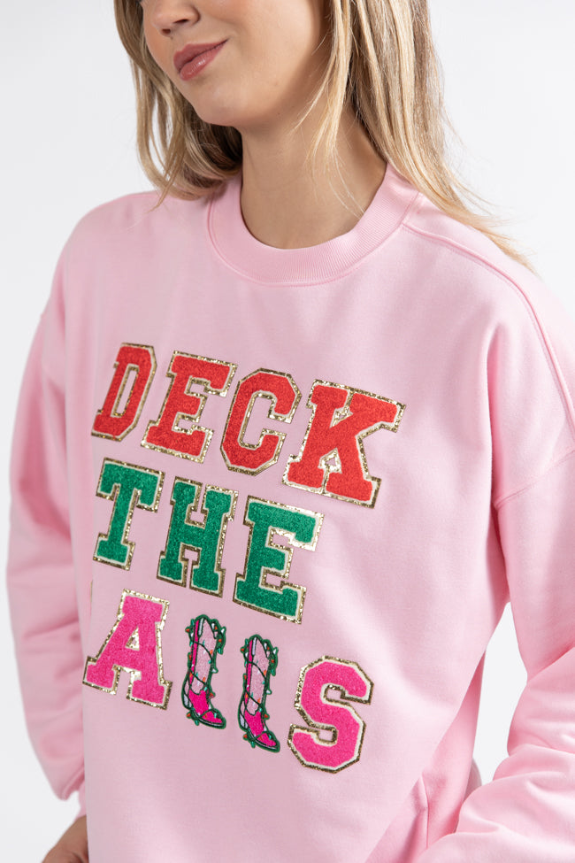 Deck The Halls Chenille Patch Light Pink Oversized Graphic Sweatshirt Macy Blackwell X Pink Lily