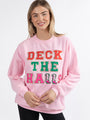 Deck The Halls Chenille Patch Light Pink Oversized Graphic Sweatshirt FINAL SALE