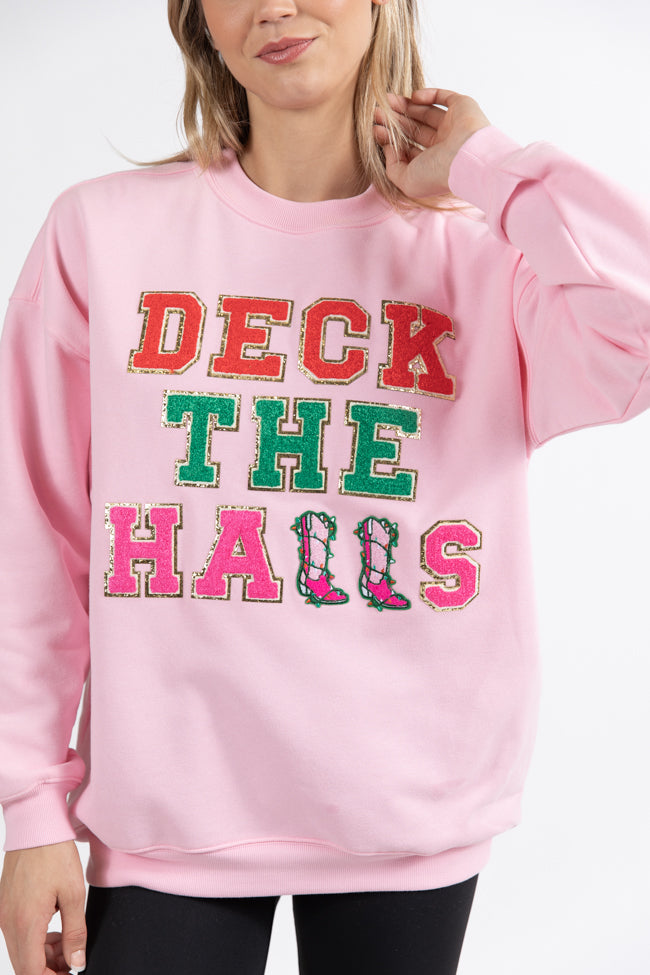 Deck The Halls Chenille Patch Light Pink Oversized Graphic Sweatshirt Macy Blackwell X Pink Lily