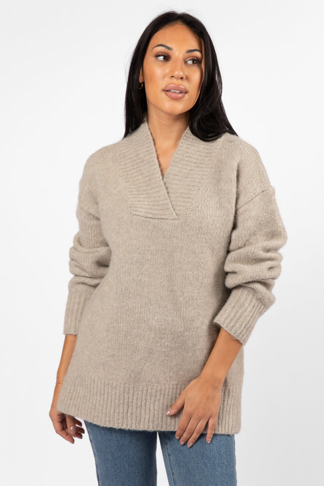 Oatmeal v neck sweater best sale