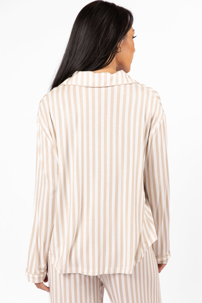 Good To Get Away Neutral Stripe Long Sleeve Pajama Top