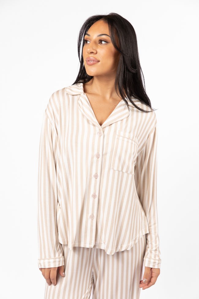 Good To Get Away Neutral Stripe Long Sleeve Pajama Top