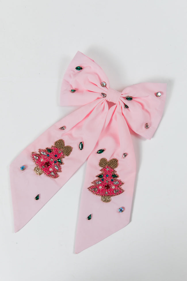 Pink Hair Bow with Hot Pink Christmas Tree