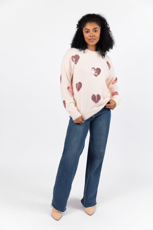 True Romance Blush Sequin Heart Sweater