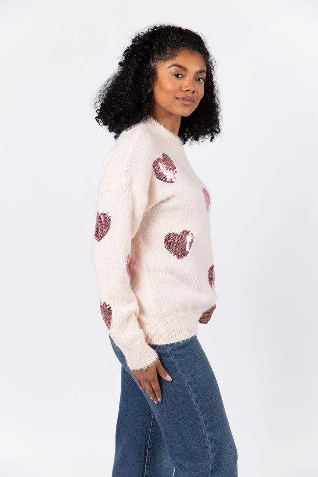 True Romance Blush Sequin Heart Sweater