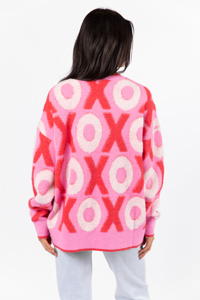 Hugs and Kisses Pink and Red Multi Embroidered Sweater