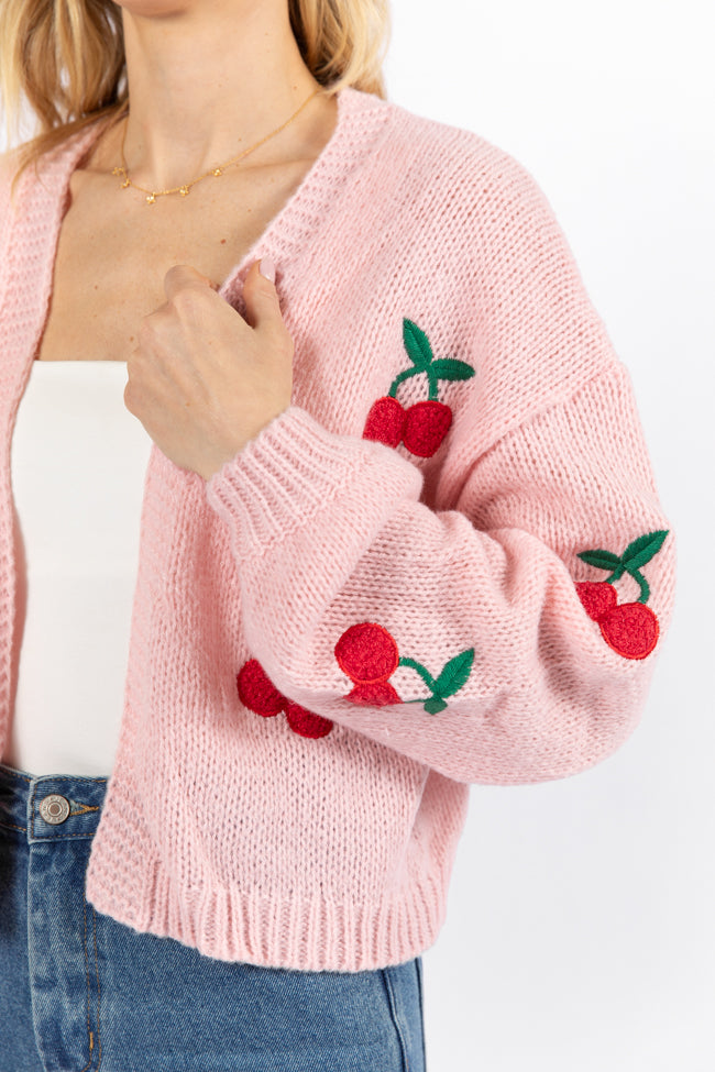 Cherry Picking Pink Embroidered Cardigan