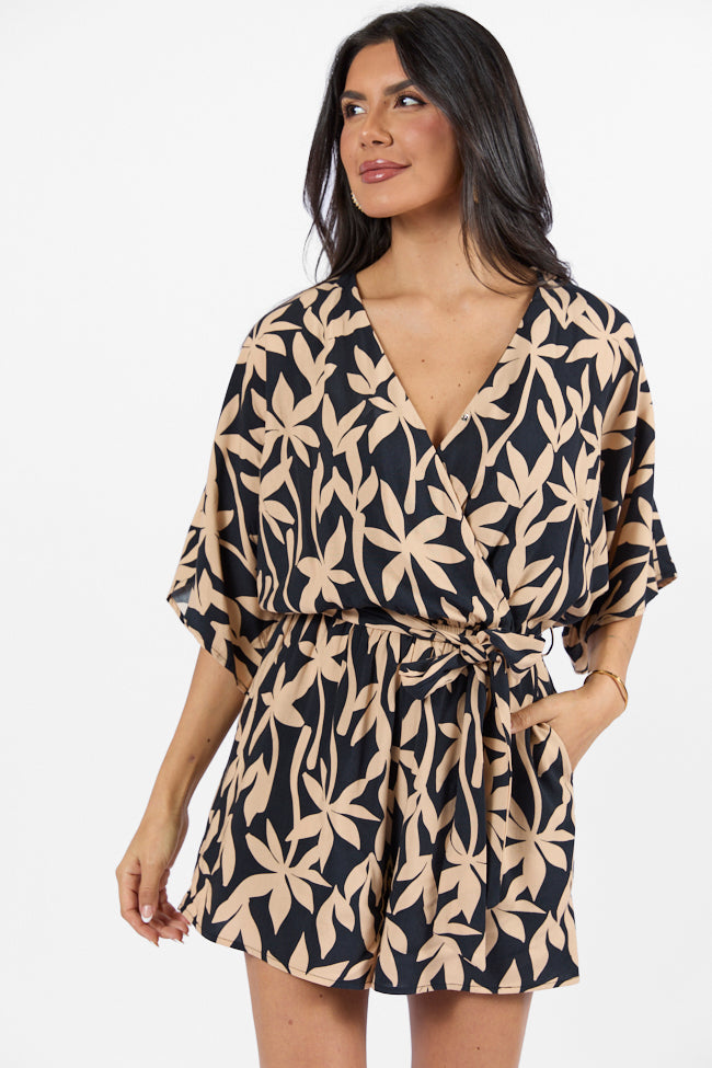 Palm Shores Neutral Print Surplice Romper