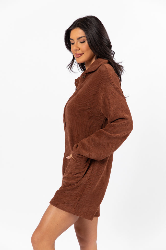 Now Or Never Chestnut Chenille Button Front Romper