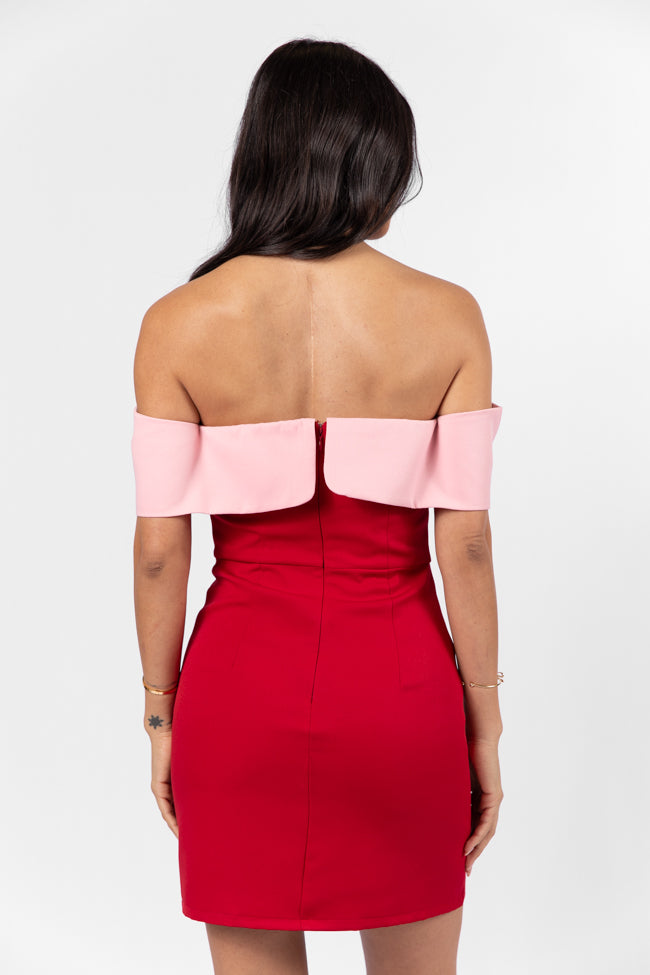 Take A Vow Red and Pink Bow Detail Mini Dress