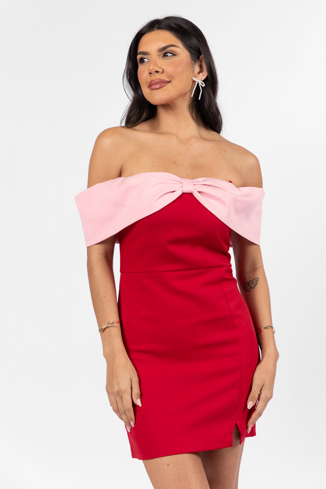 Take A Vow Red and Pink Bow Detail Mini Dress