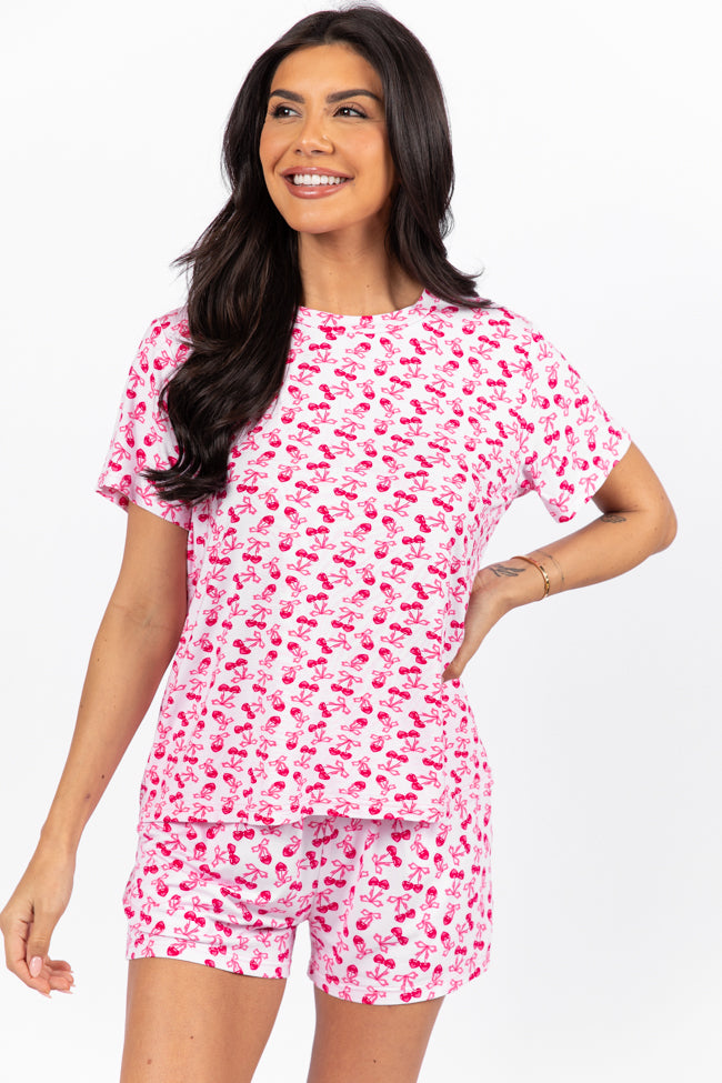 Over the Moon Cherry Hearts Pajama Top Kalee Rogers x Pink Lily