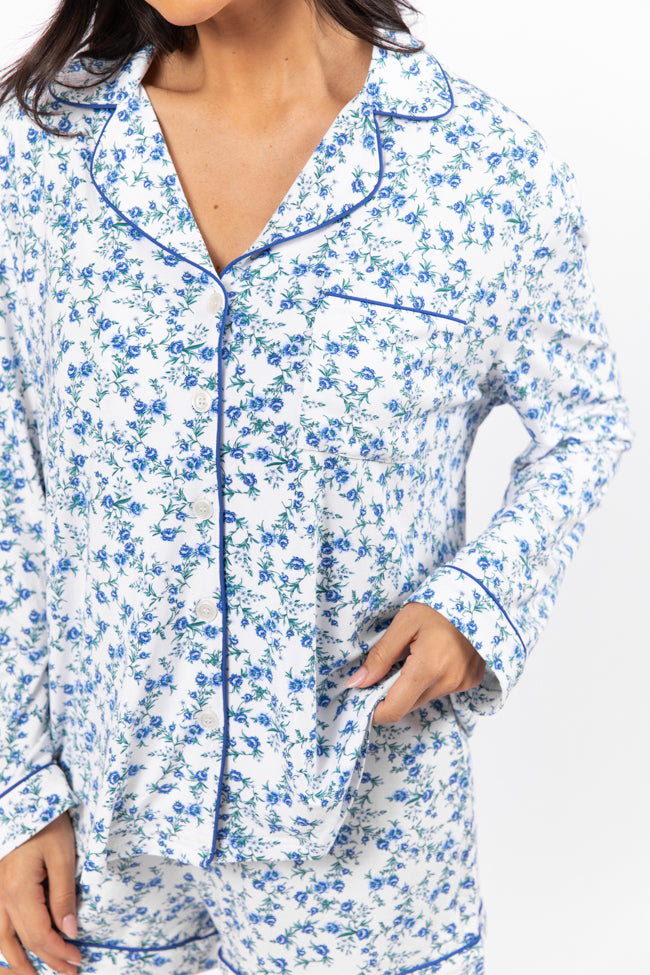 Under The Stars Blue Floral Pajama Top