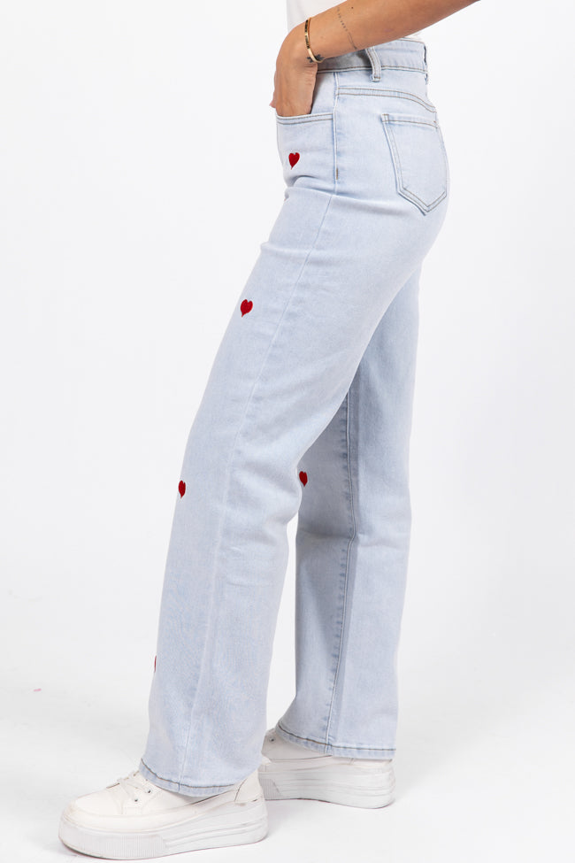 Merritt Light Wash Heart Embroidered Straight Leg Jeans