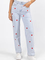 Merritt Light Wash Heart Embroidered Straight Leg Jeans