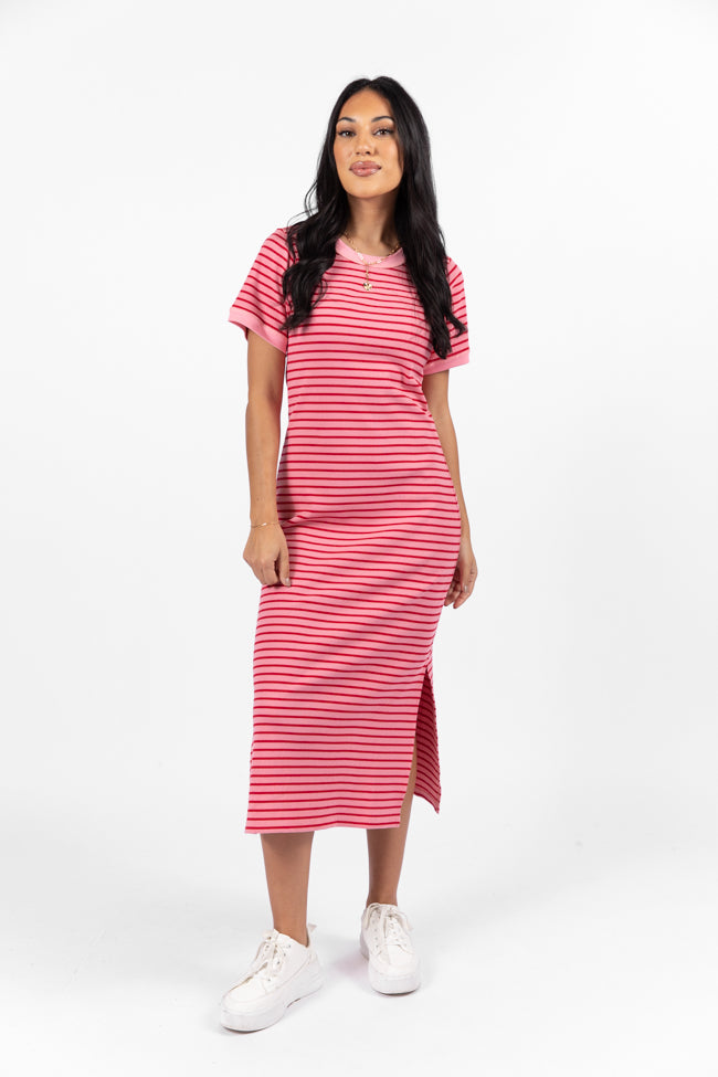 All Of You Pink and Red Striped Knit Dress