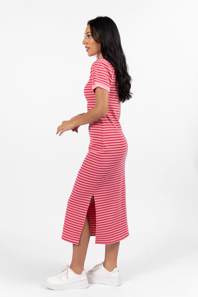 All Of You Pink and Red Striped Knit Dress