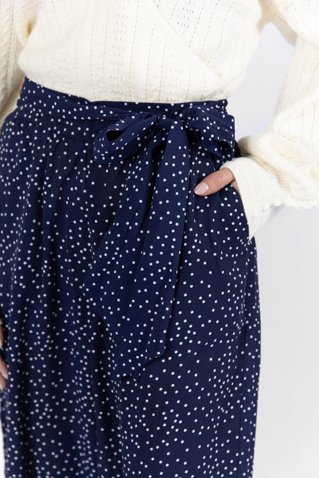 Over The Blues Navy Polka Dot Belted Wide Leg Pants - Coming Soon