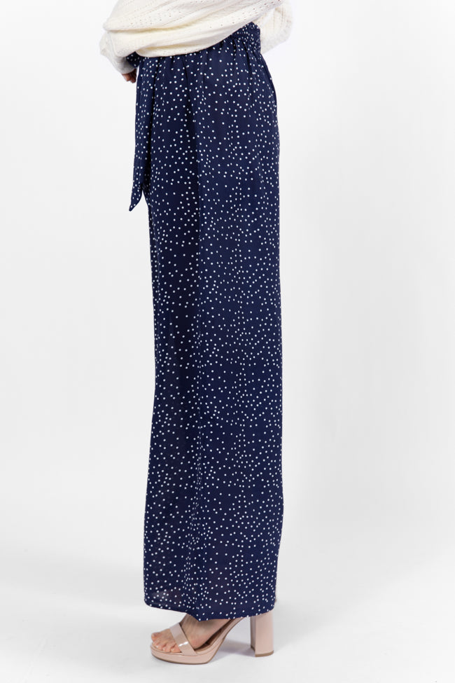 Over The Blues Navy Polka Dot Belted Wide Leg Pants - Coming Soon