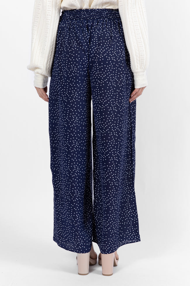 Over The Blues Navy Polka Dot Belted Wide Leg Pants - Coming Soon