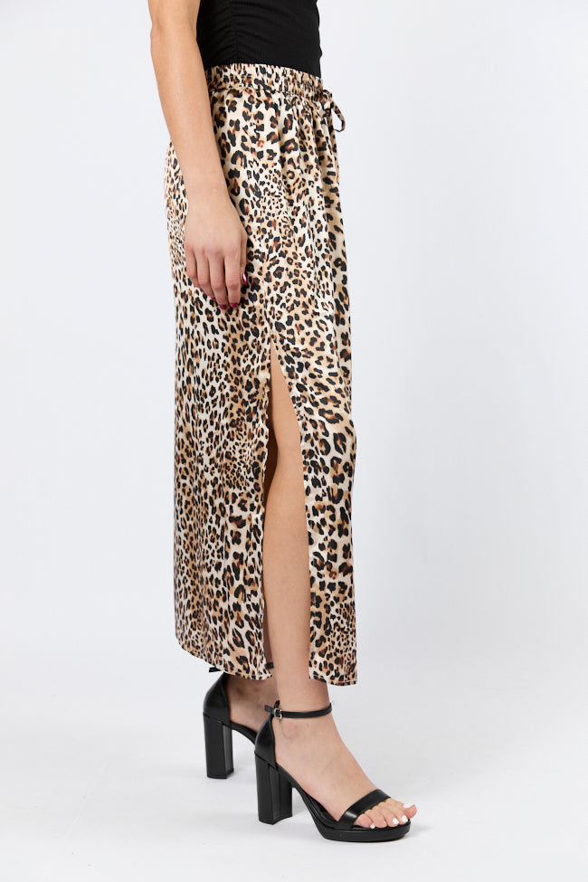 In The Wild Leopard Print Satin Maxi Skirt