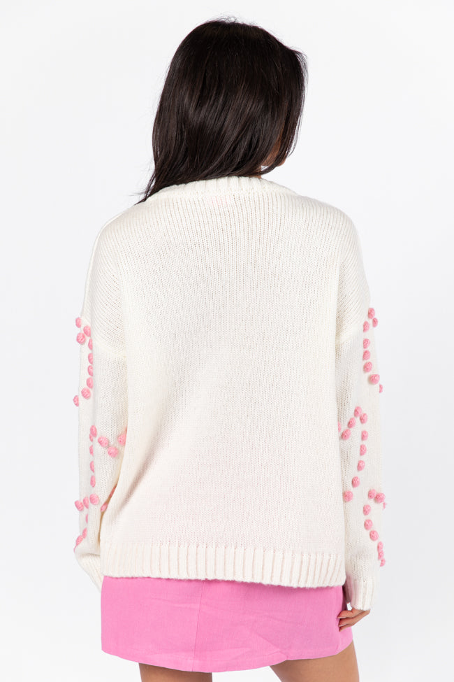 Adore You Ivory and Pink Oversized Heart Pom Sweater - Coming Soon