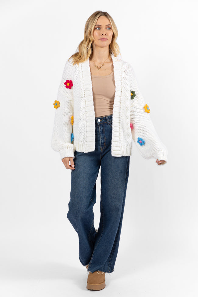 The Way I Feel Ivory Multi Flower Embroidered Cardigan