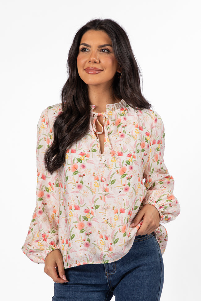 Fade Into You Ivory Multi Button Detail Floral Blouse