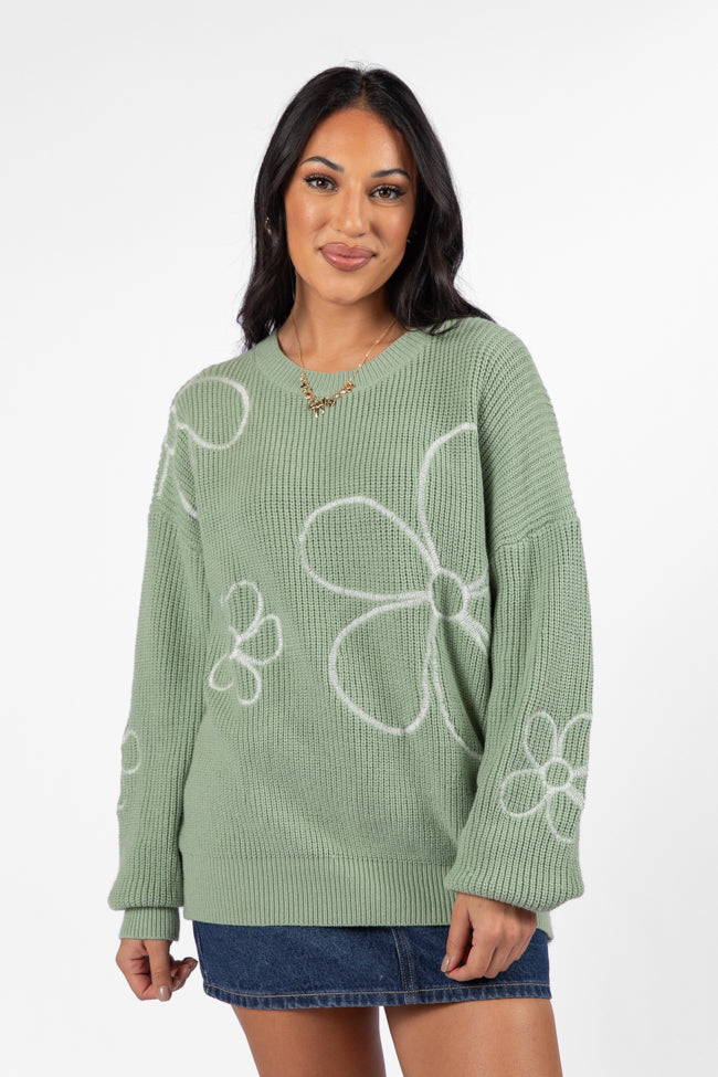 Hold My Hand Sage Floral Sweater