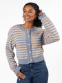 More Than Amazing Slate Grey Striped Button Front Cardigan