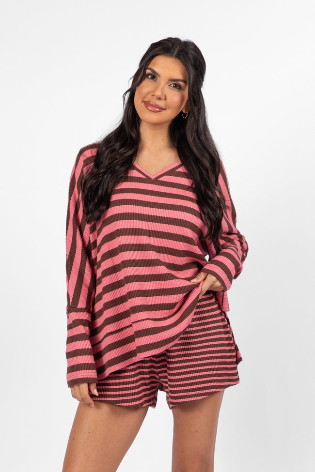 No Complaints Pink and Chocolate Striped Thermal Set