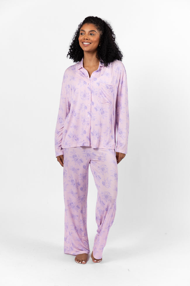 Sweet Dreams In Purple Floral Fantasy Long Sleeve Pajama Top