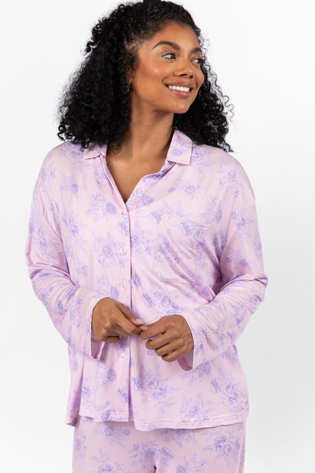 Sweet Dreams In Purple Floral Fantasy Long Sleeve Pajama Top