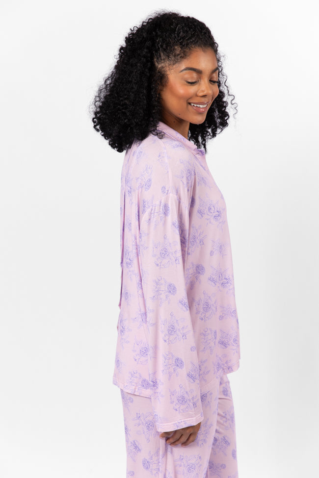 Sweet Dreams In Purple Floral Fantasy Long Sleeve Pajama Top