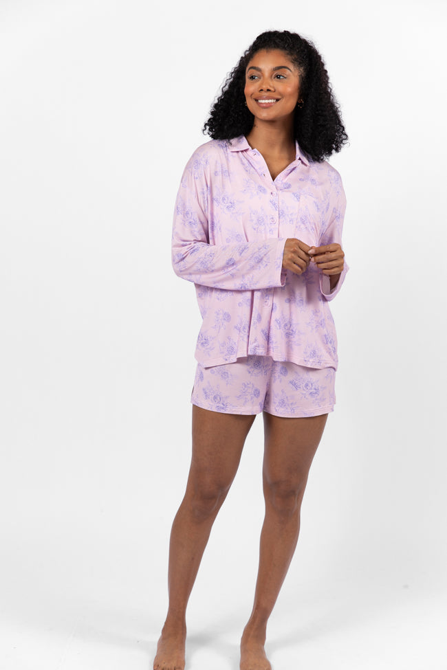 Sweet Dreams In Purple Floral Fantasy Pajama Shorts