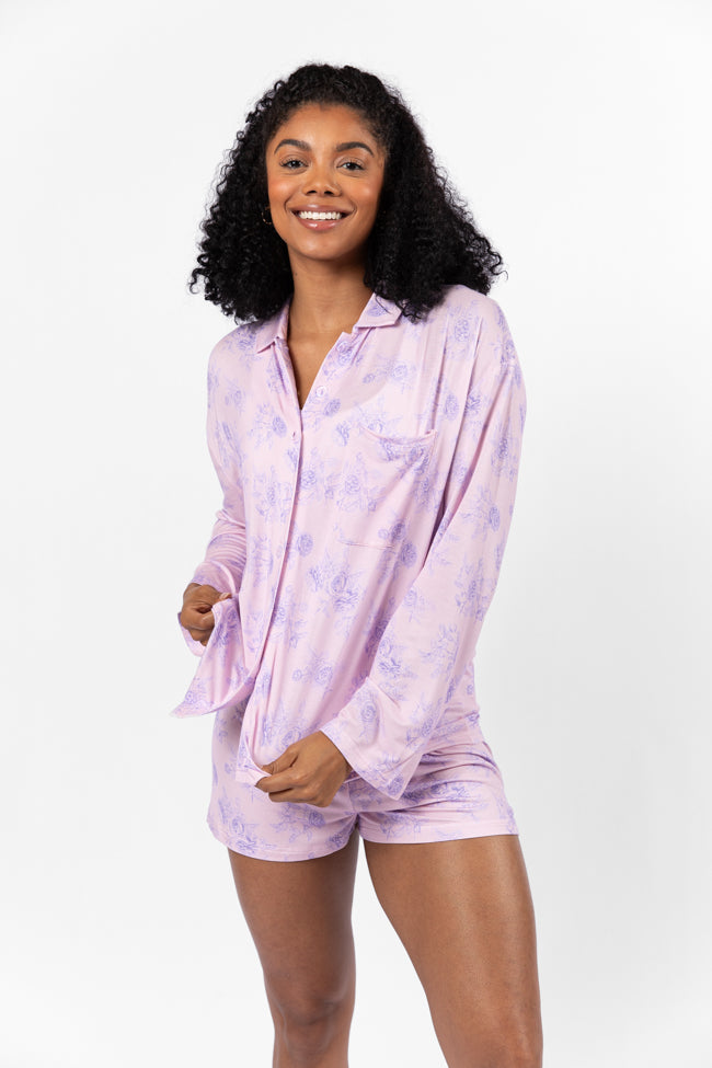 Sweet Dreams In Purple Floral Fantasy Long Sleeve Pajama Top