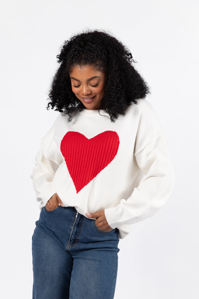 In My Heart Ivory and Red Cable Knit Heart Sweater FINAL SALE