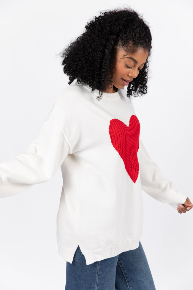 In My Heart Ivory and Red Cable Knit Heart Sweater - Coming Soon