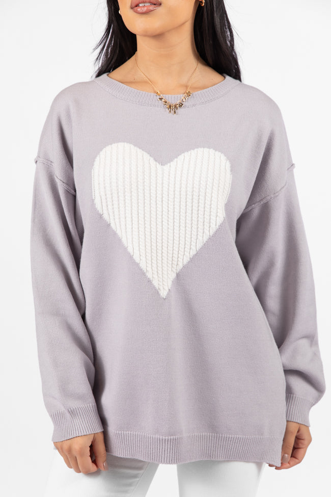 In My Heart Grey and Ivory Cable Knit Heart Sweater