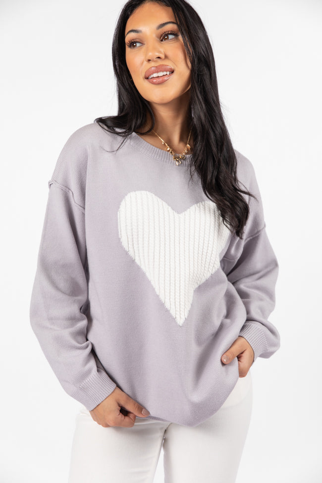 In My Heart Grey and Ivory Cable Knit Heart Sweater